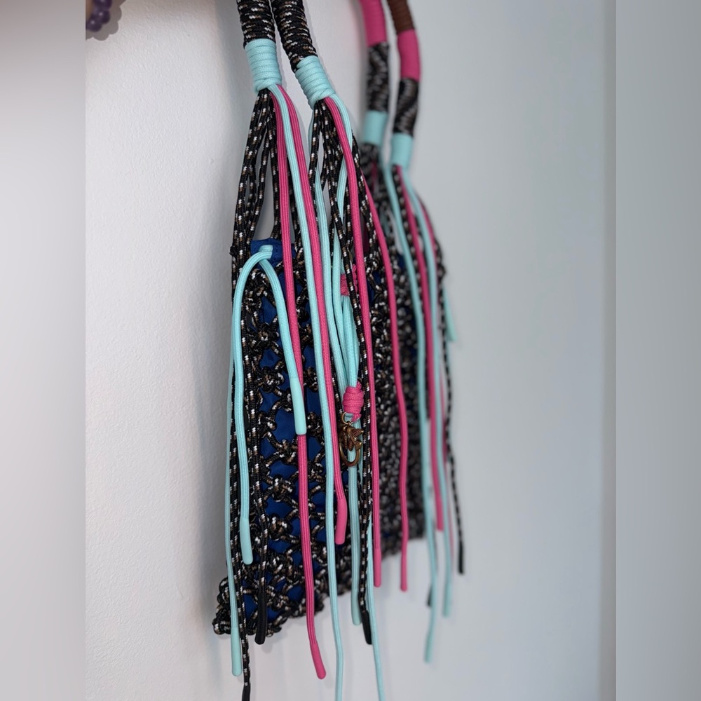 Pinko | SOLD OUT | Medium Blue and Pink Woven Shoulder Bag - Picture 6 of 6